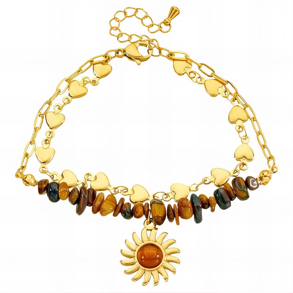 Y2K Sunstone Charm Bracelet ☀️ 18k Gold Plated Natural Stone Bracelet